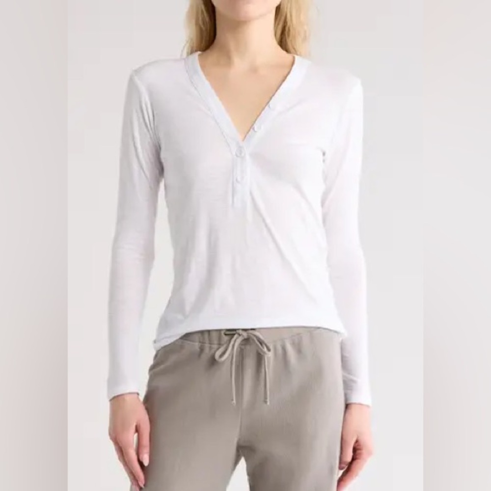 James Perse White Long-Sleeve Henley Top
